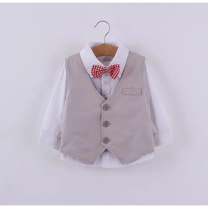 Khaki White Formal Wear Shirt, Pants & Vest 3pcs Boy Outfit image 1