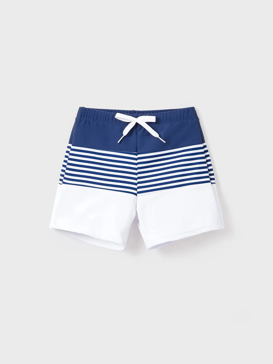 Toddler Boy Blue Block Colored Adjustable Swim Shorts
