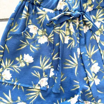 Girls Linen Blend Flower Print Easy Shorts image 1