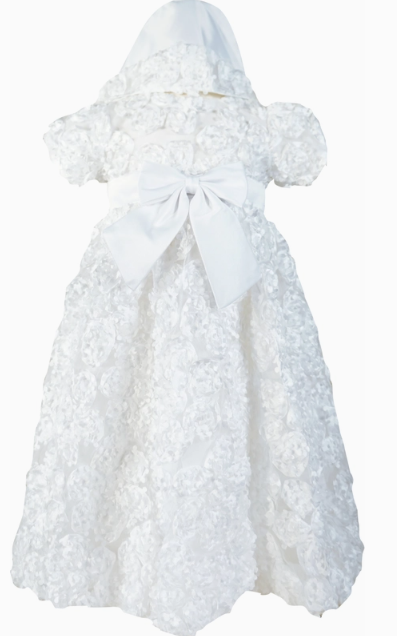 Infant Christening Baptism Bow Dress with Bonnet image 0