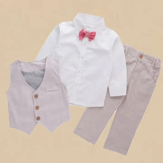 Khaki White Formal Wear Shirt, Pants & Vest 3pcs Boy Outfit image 0