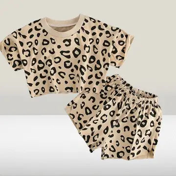 Beige Leopard Girl Crop Tee & Shorts image 0