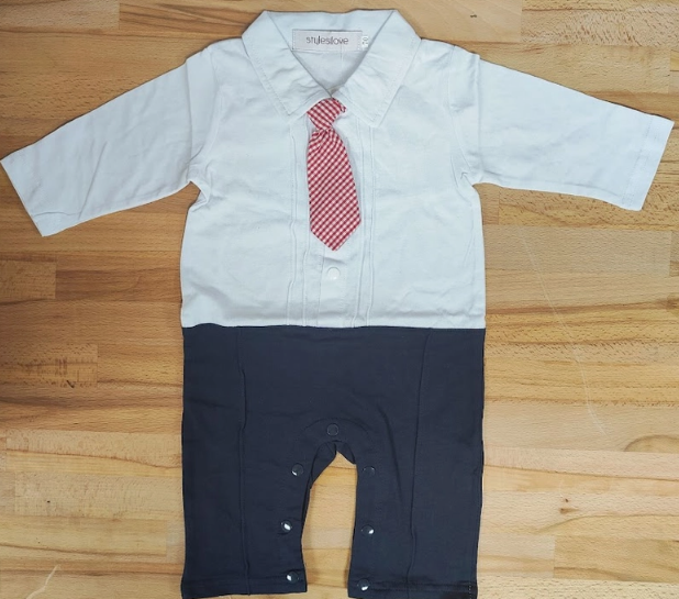 Navy Elbow Patch Jacket & Tie Romper Set image 2