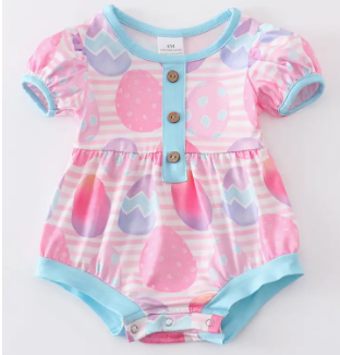 Pink Striped Egg Print Baby Romper image 0
