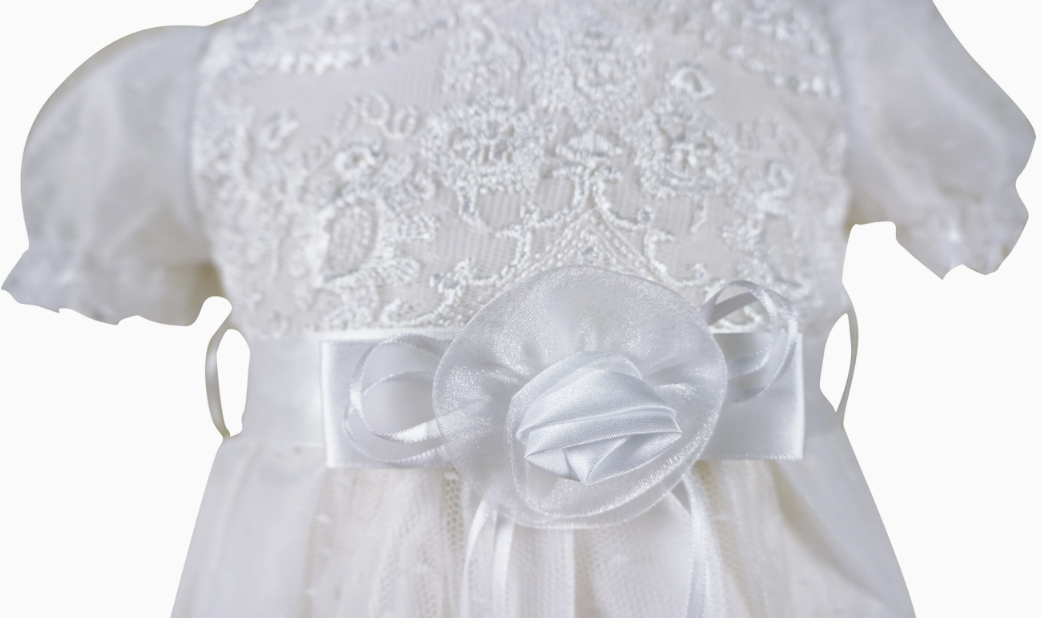 Infant Girls Christening Baptism Lace Dress with Bonnet image 1
