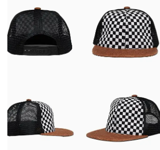 Checker Flat Brimed Trucker Hat image 0