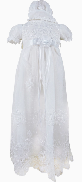 Infant Girls Christening Baptism Lace Dress with Bonnet image 0