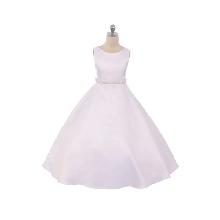 Satin Pearl Trim Communion Dress with Plus Sizes image 0